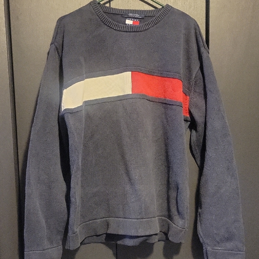Tommy Hilfiger Blue and Red Crewneck Sweater
